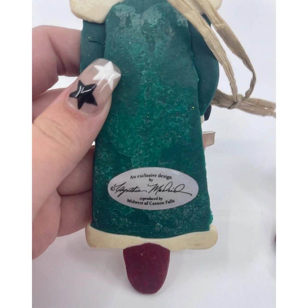 Mid West Cynthia Madrid Dough Looking Santa Claus Ornaments Lot Of 2 Folk Art